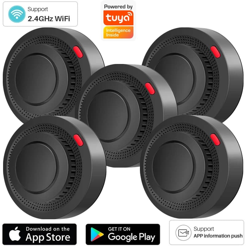 Rilevatore di Fumo WiFi Tuya, Sensore Fotoelettrico Wireless, Allarme Antincendio per Casa e Cucina, Sistema di Sicurezza con App Smart Life e Allarme Sonoro