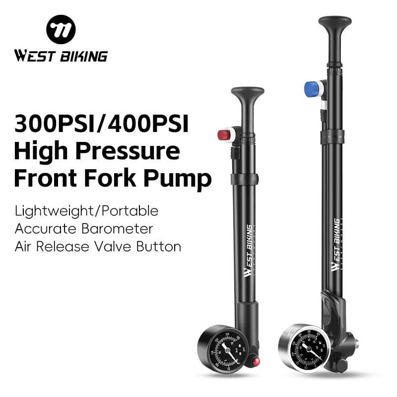 WEST BIKING 400PSI Pompa di Aria per Bicicletta Ad Alta Pressione MTB Pompa per Bicicletta Forcella Anteriore Sospensione Posteriore Manometro Valvola Schrader