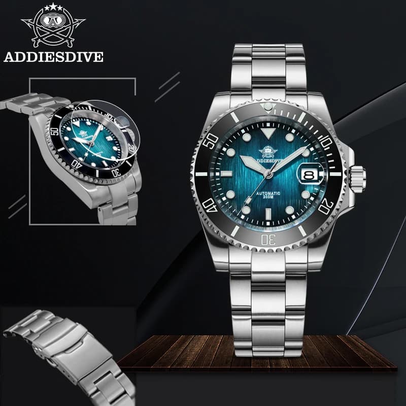 ADDIESDIVE men's automatic mechanical watches Movement 8215 Stainless steel watch 20ATM Waterproof watches with sapphire Luxury watches
