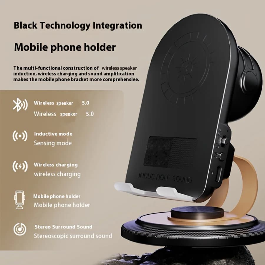 Wireless Speaker with Mobile Phone Stand and Non-Slip Base Induction Mode Speaker for Wireless Charging Portable Stand Speaker