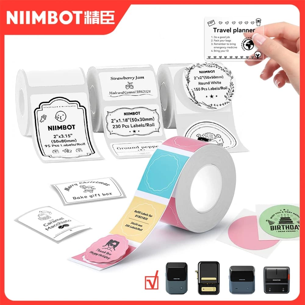 Niimbot Etichette Adesive Bianco/Colore/Trasparente Adesivo Termico Rotolo di Carta Carta Stampante Per Niimbot B1 B21 Stampante Portatile