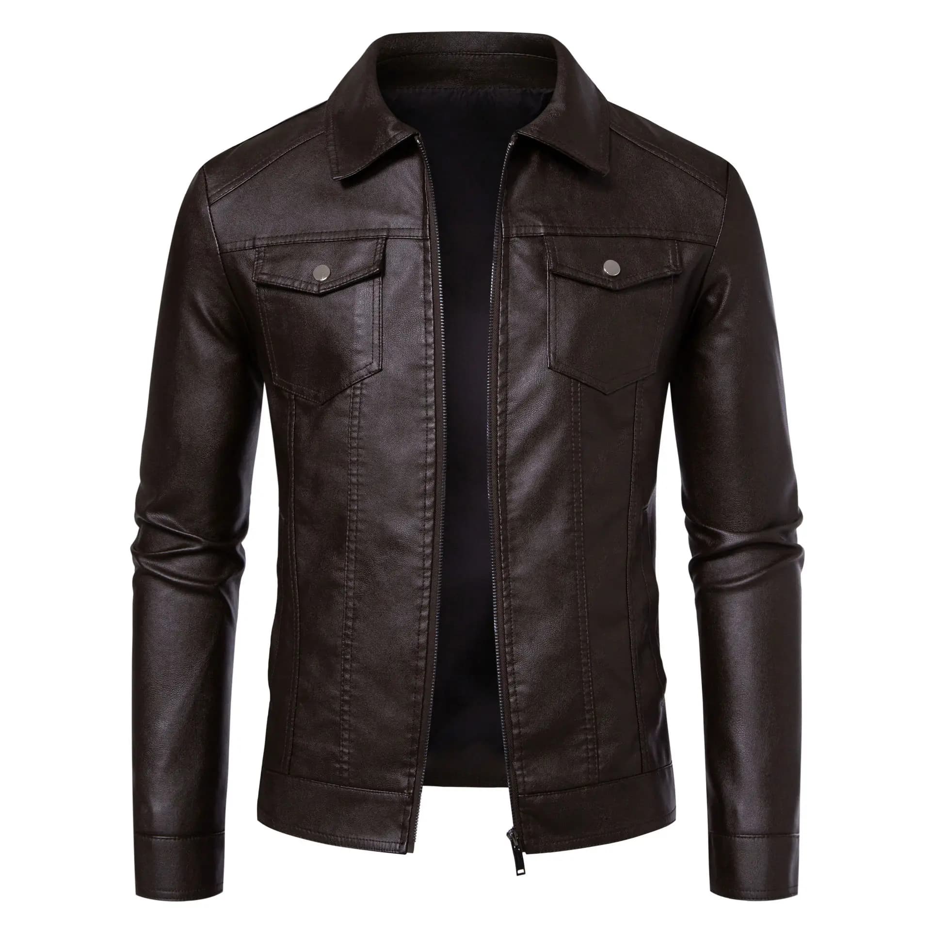 KIDWHXR Giacca da Uomo Semplice Monocolore con Colletto Rovesciato, Cappotto in Pelle Maschile, Stile High Street, Manica Lunga, Slim Fit, Versatile, Capospalla da Uomo