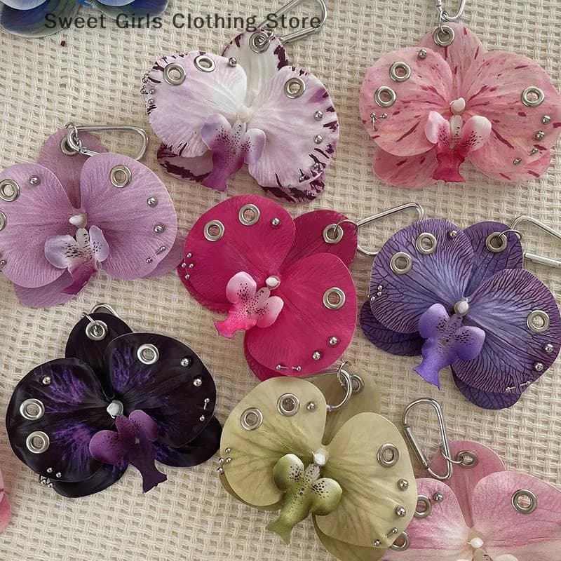 Squisito portachiavi con giglio orchidea Phalaenopsis, simulazione creativa, ciondolo per borsa con fiori, zaino alla moda, decorazione, accessori, regali