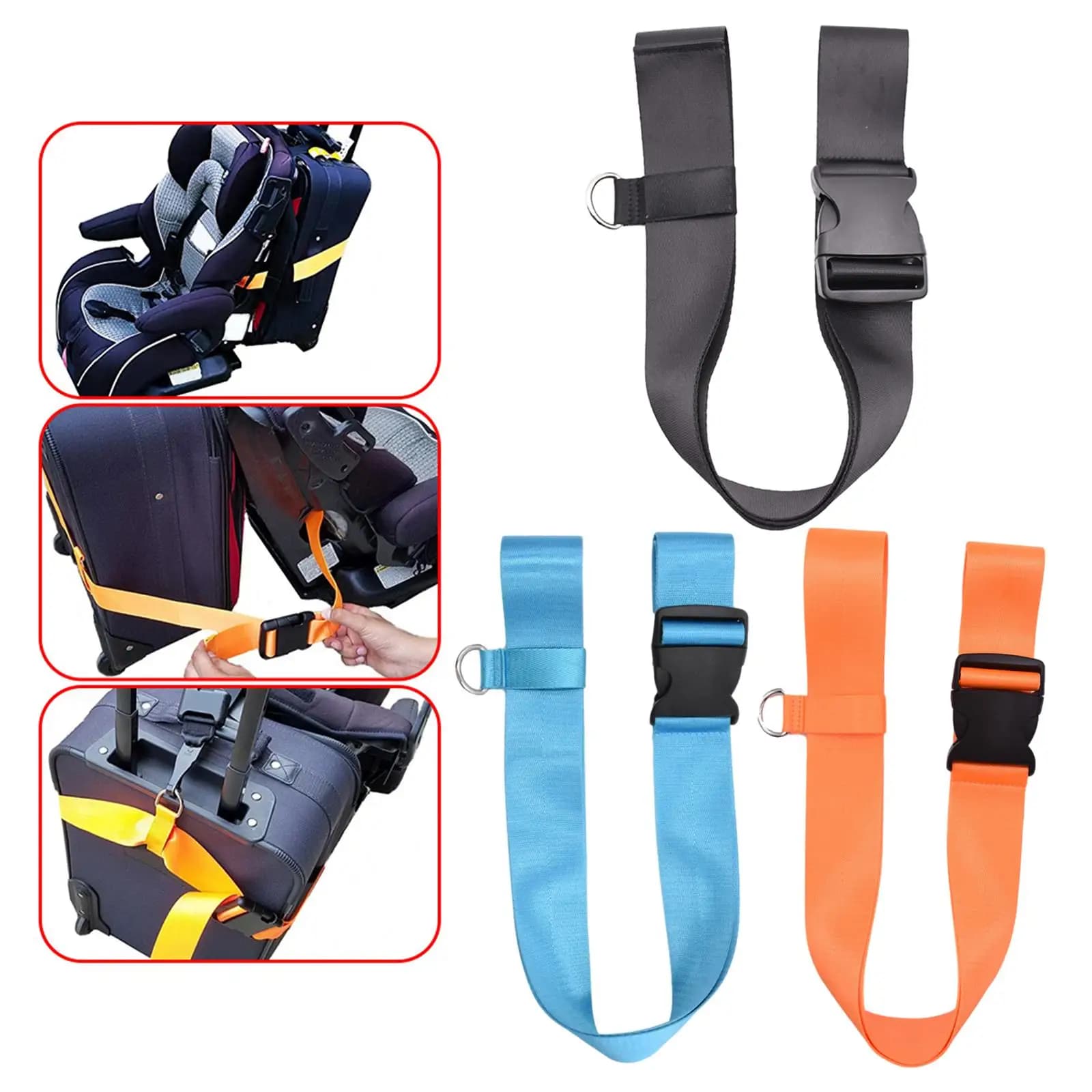 Auto Child Safety Seat Travel Belt Convert Kid Seat and Carry on Luggage into Airport Stroller Carrier Portable Fixing Belt