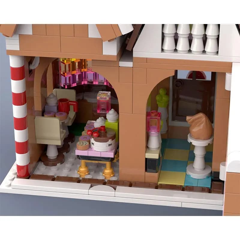 MOC Building Block Street View Casa di pan di zenzero natalizia - Villaggio invernale Modello di costruzione alternativo Giocattoli in mattoni Regali creativi