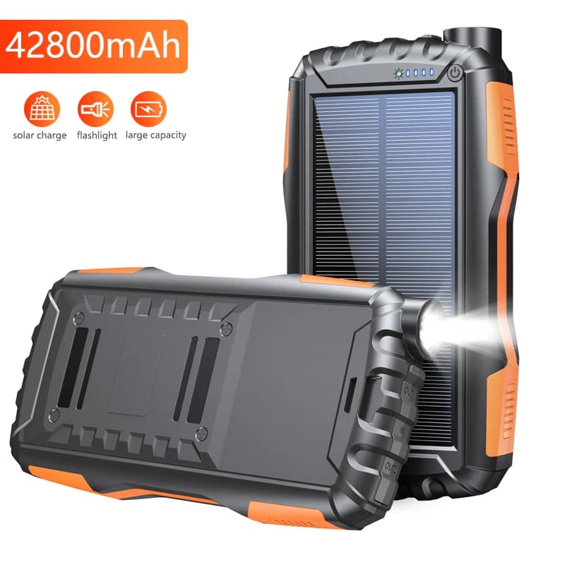 42800mAh Solar Power Bank caricabatterie solare portatile batteria esterna per iPhone 14 X Samsung Huawei Xiaomi Poverbank LED Light
