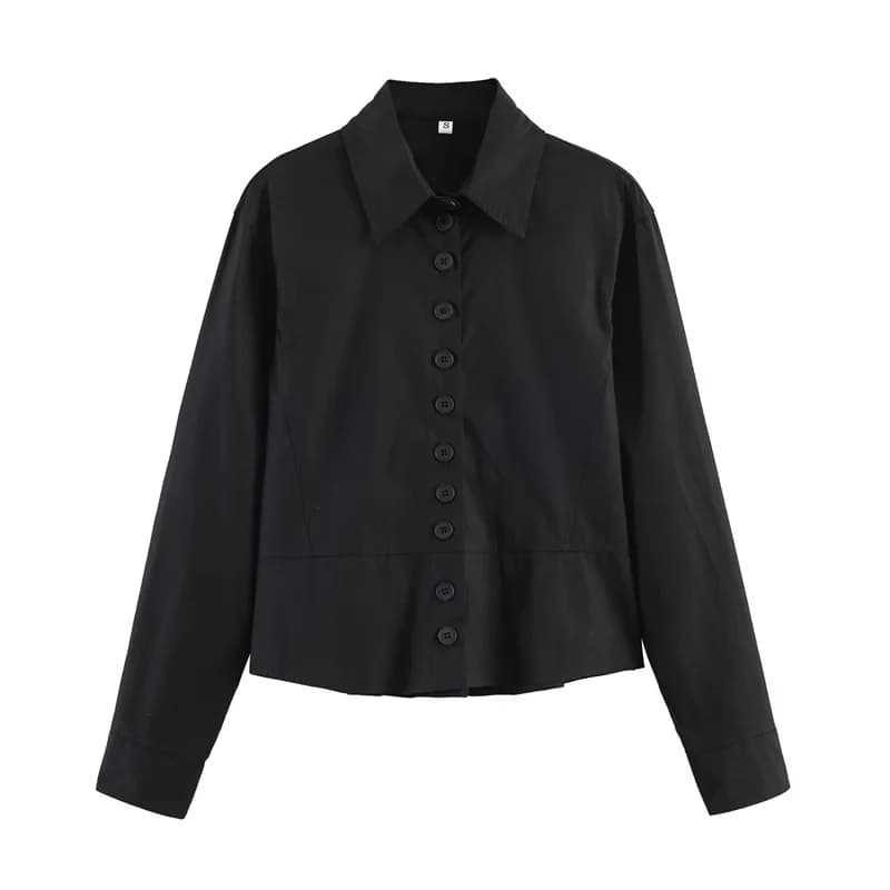 Camicia da Donna 2026 Nuova Collezione Estiva Nera a Maniche Lunghe Monopetto con Orlo a Vestito, Semplice ed Elegante, Stile Unico e di Alta Moda, Misteriosa