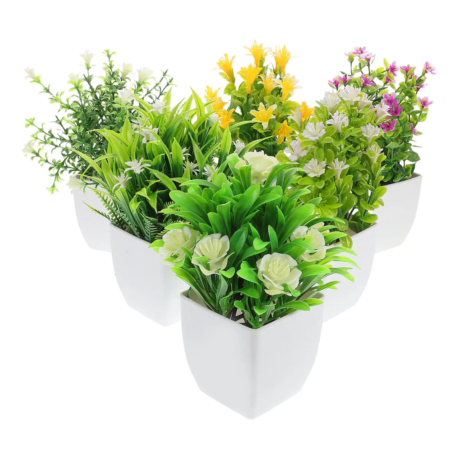 6Pcs Artificial Potted Plants Realistic Small Faux Plants Indoor Outdoor Tabletop Home Office Decor Fake Flowers Pot
