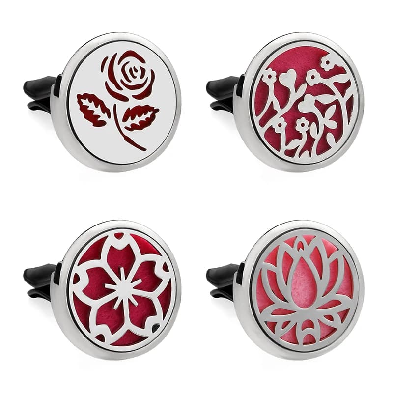 Fiori Rosa Sakura Lotus Trifoglio Lascia Hollow Aromaterapia Diffusore di profumo per auto Acciaio inossidabile 30mm Deodorante per auto Clip di sfiato