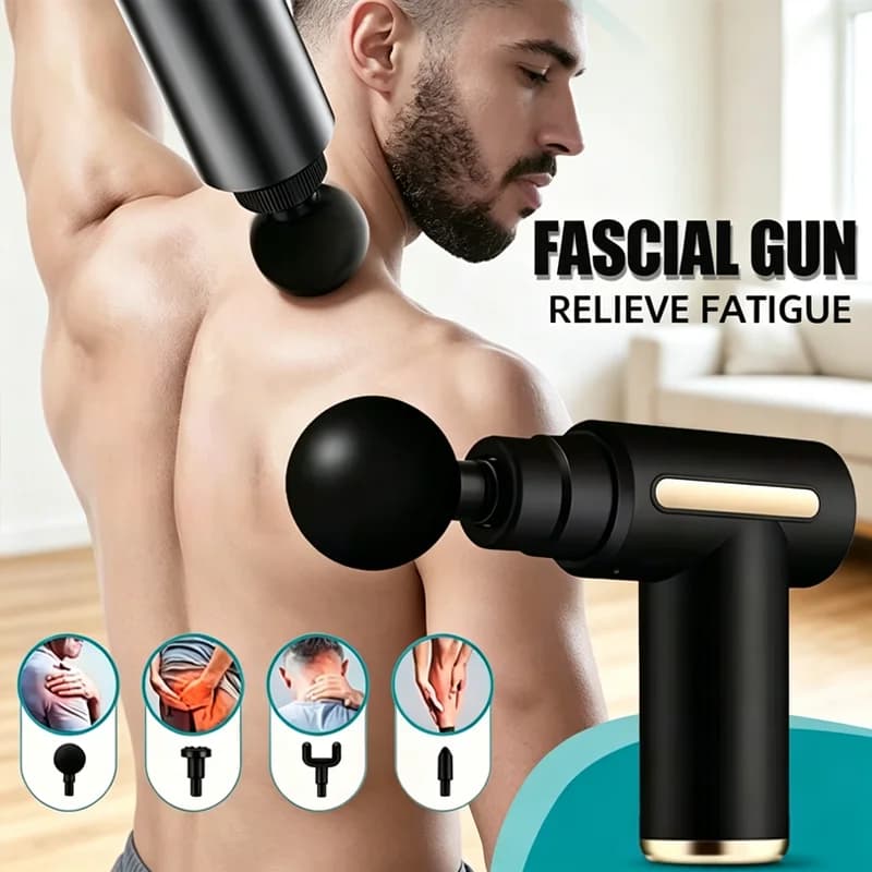 Fascia Gun Deep Tissue Massager 6 Adjustable Speeds 4 Massage Heads Quiet Brushless Motor Portable Muscle Relaxer for Gym & Home