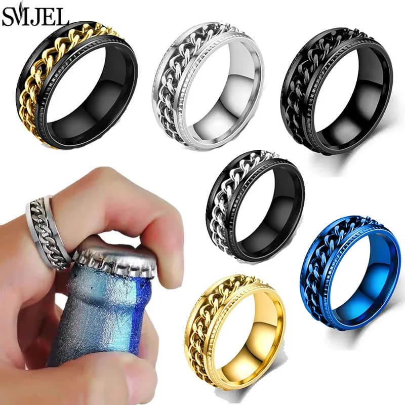 Anello di ansia in acciaio inossidabile al titanio Anelli girevoli per uomo Donna Anti stress Spinner Catena Punk Fidget Ring Rock Gift