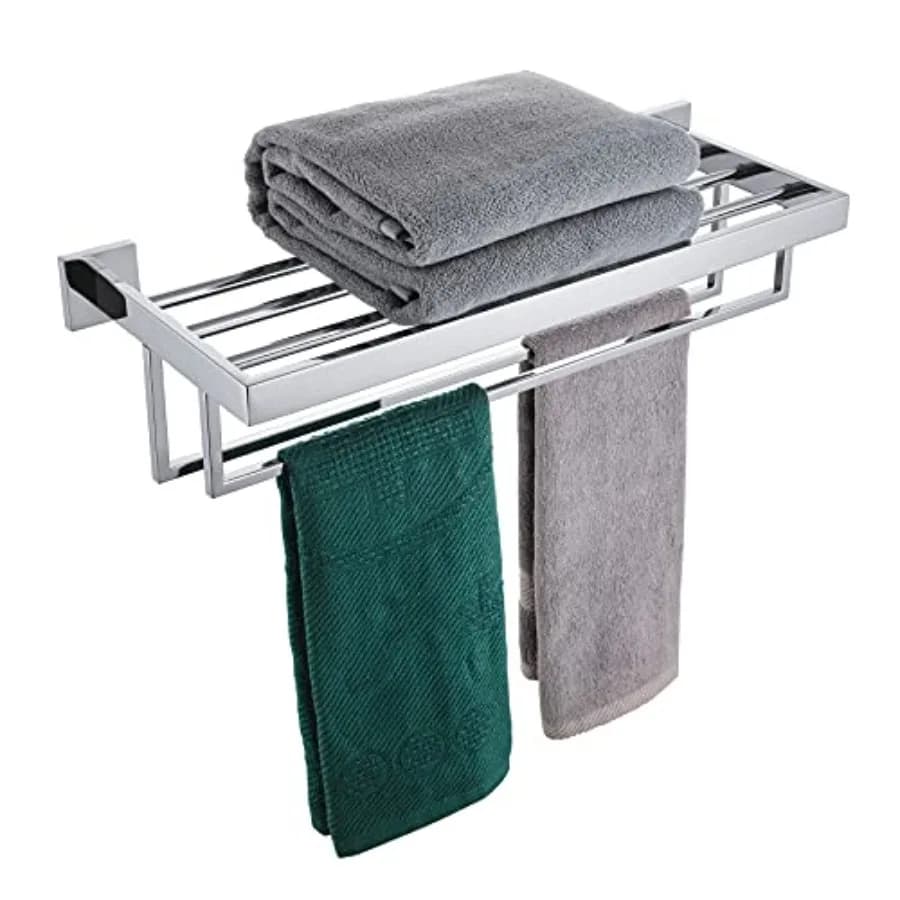 Mensola porta asciugamani da bagno da 24'' con due barre porta asciugamani in acciaio inossidabile SUS304, montaggio a parete, finitura B6003CH