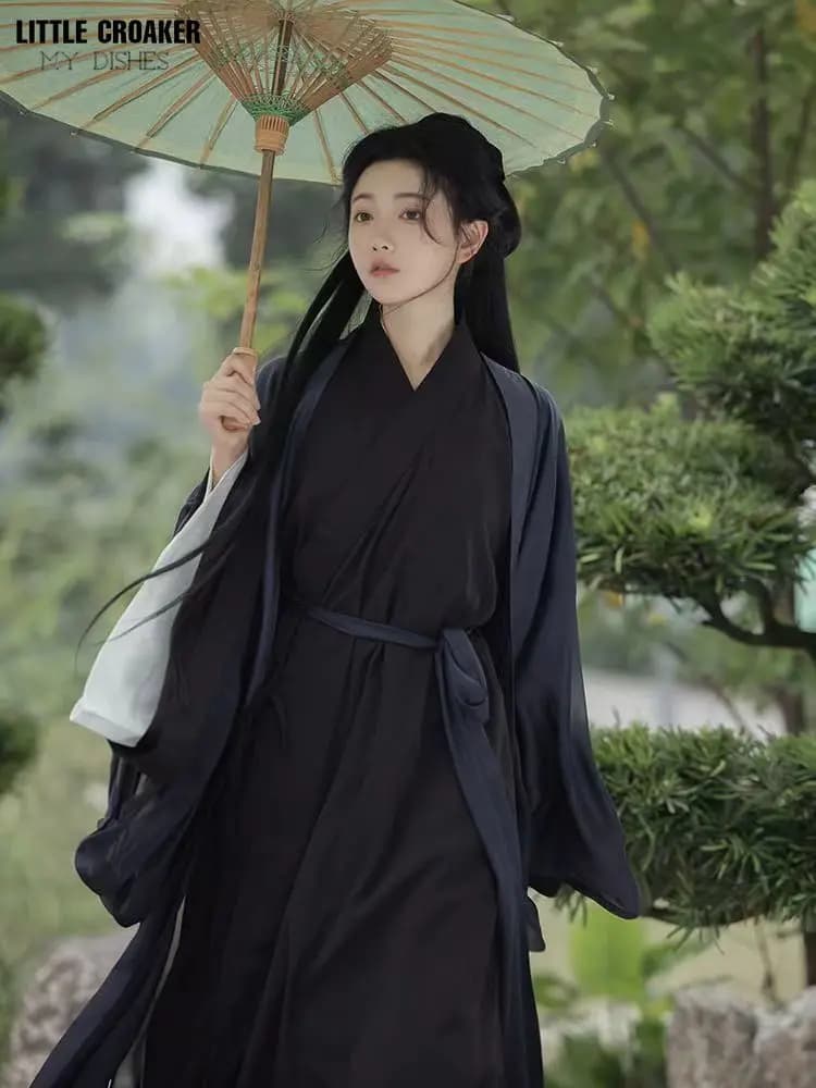 Pesatura Hanboks tradizionale Hanfu donna mantello mantello + abito dritto + Top Pants Set abbigliamento interno nero Hanfu Cosplay