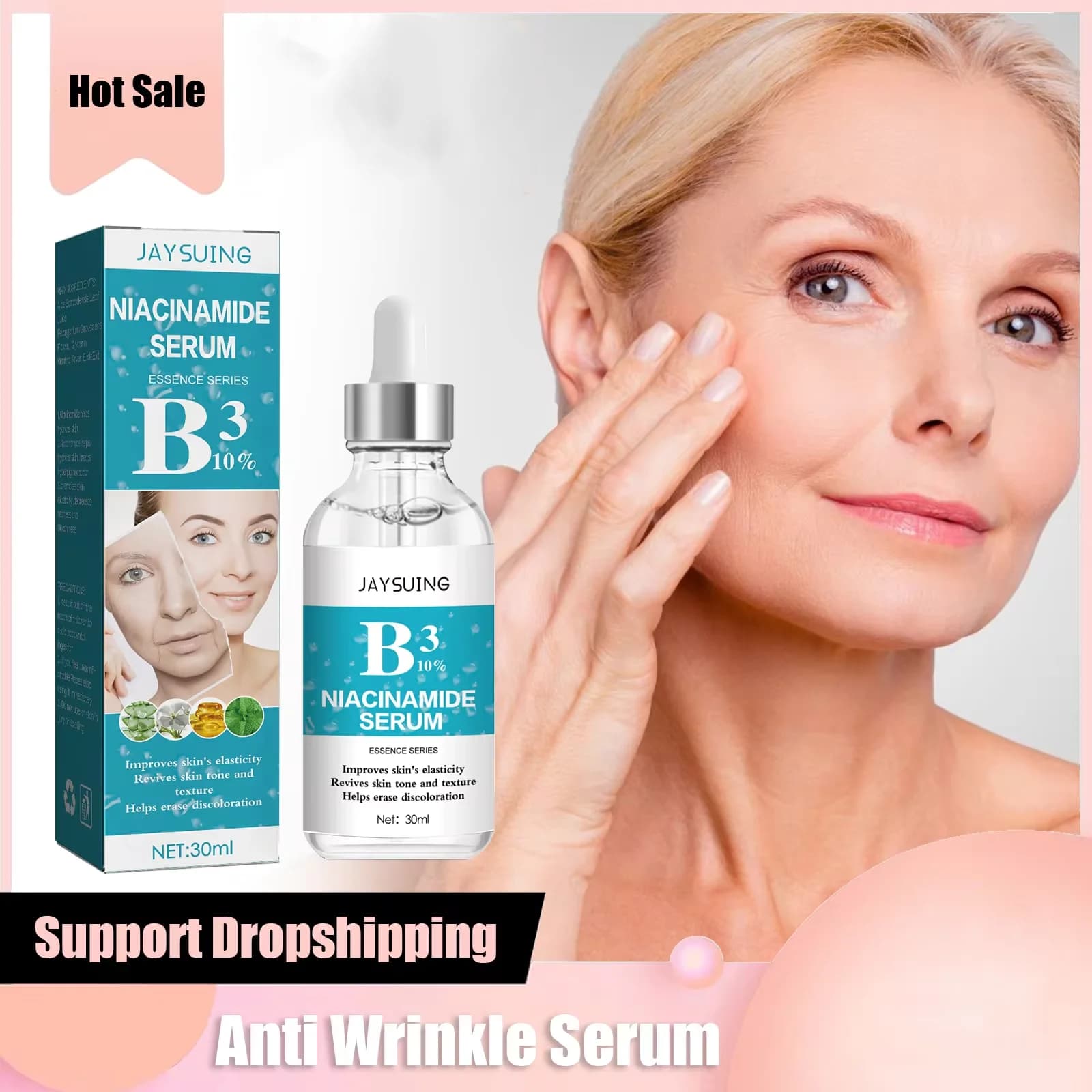 JAYSUING Nicotinamide siero antirughe collagene Lifting rassodante linee sottili riparazione essenza viso siero per la cura della pelle del viso liscio