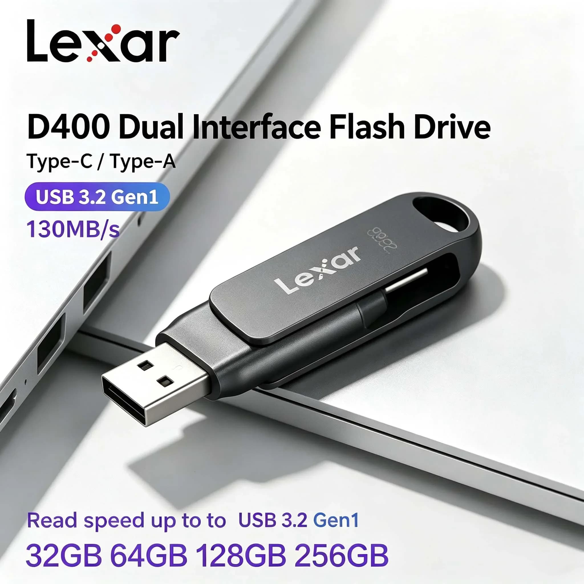 Lexar D400 USB Flash Drive USB 3.1 Type C/A Memory Stick Dual Slot USB Flash Drive 32GB 64GB 128GB 256G For Mobile Phone Compute