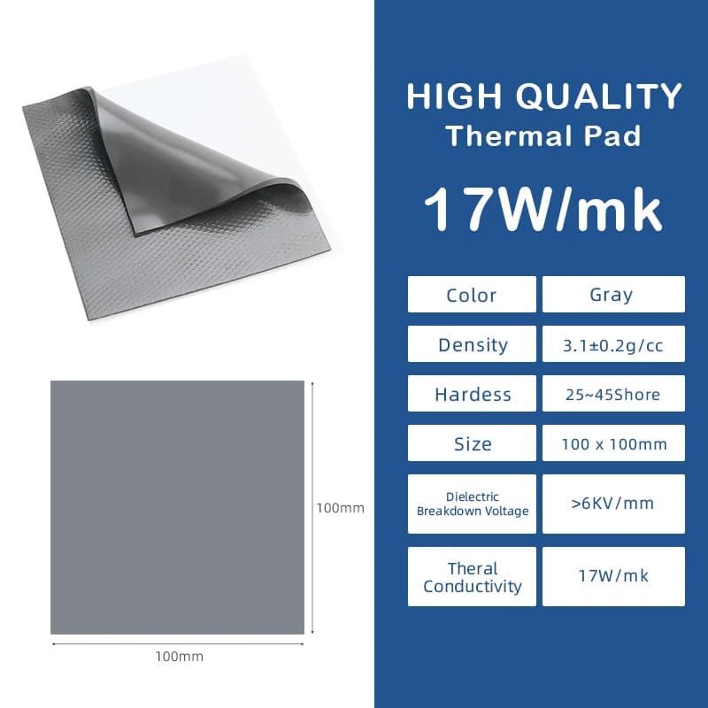 Pad termico di fabbrica 100*100 17W/mk 21W/mk 0.5/1.0/2/2.5mm Scheda video Silicone Alta morbida Copriletto termico per CPU GPU RTX3080 Ps4 Pro