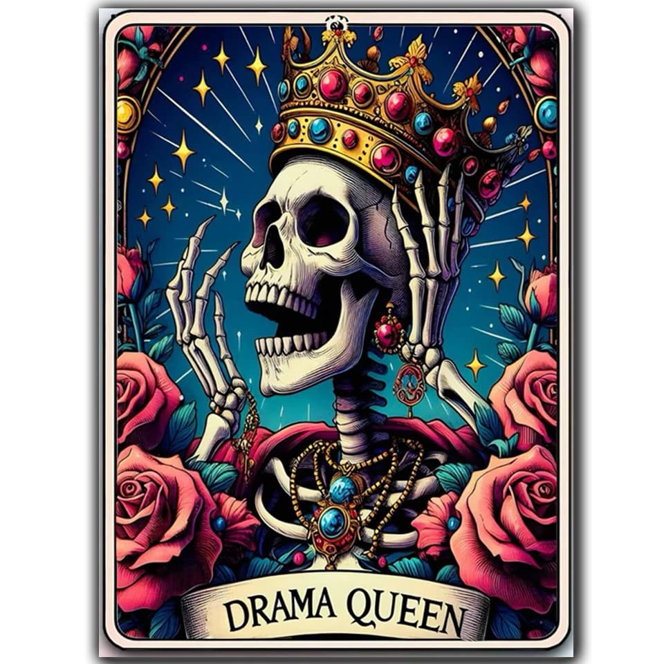 Kit Pittura Diamante 5D Fai da Te, Scheda dei Tarocchi 'Drama Queen' con Scheletro, Arte Diamantata Full Drill, Mosaico Punto Croce per Decorazione Murale Domestica, Gi
