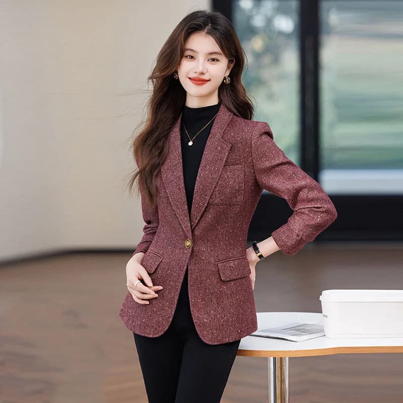 Autunno Inverno Donna Giacca Sportiva Spessa Giubbotti Donna Nuovo In Cappotti Dentellati Casual Singolo Bottone Capispalla Plus Size Blazer Mujer