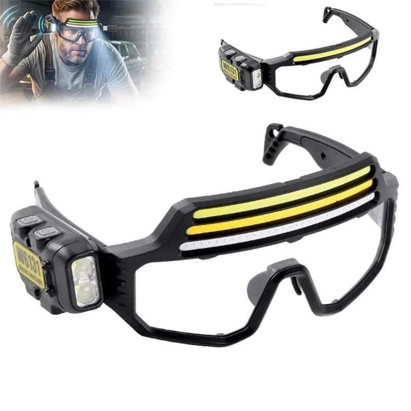LED Safety Goggles Smart Motion Sensor Work Light Dual Light Source Type-C Rechargeable Protective Glasses Headlamp