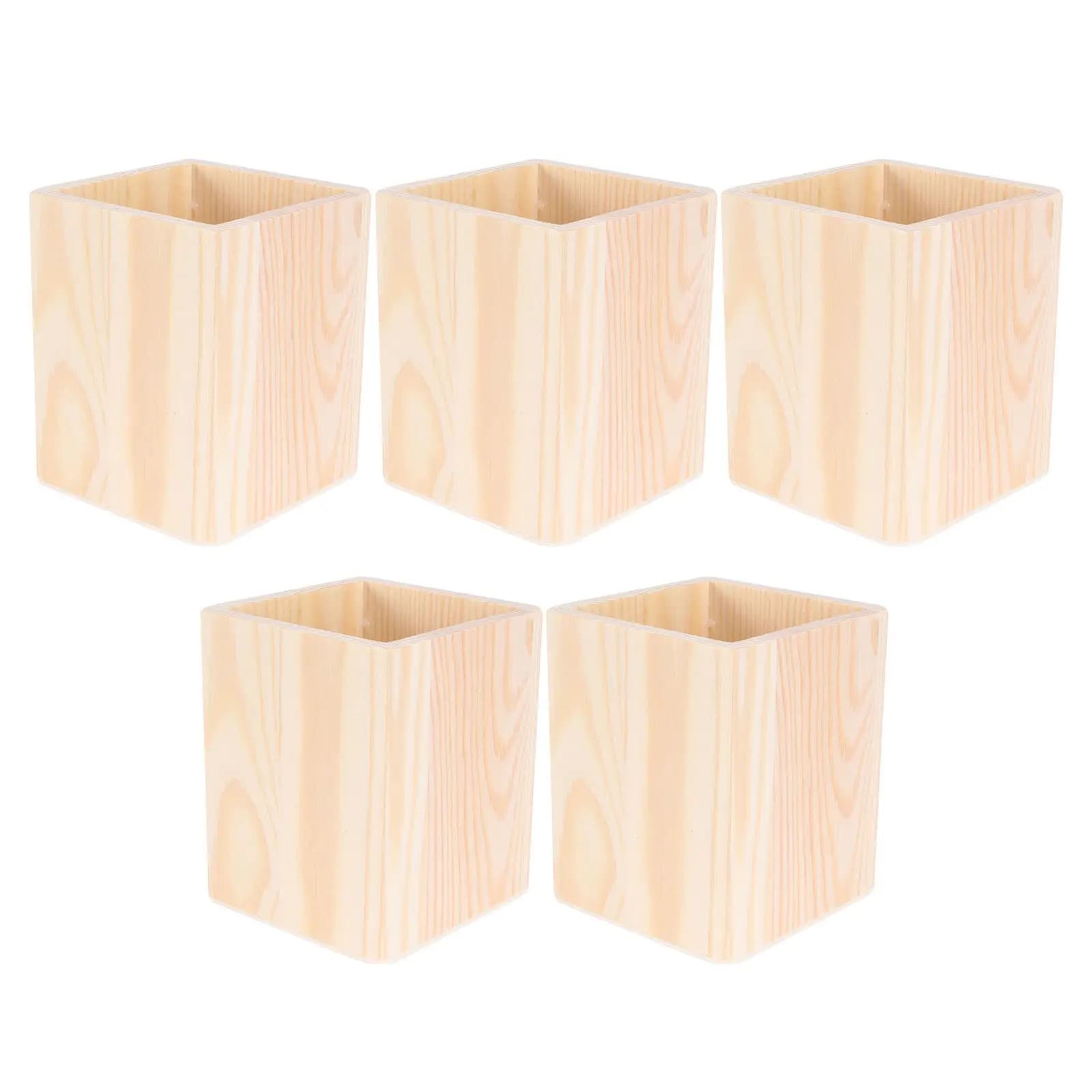 Set di 5 Portapenne in Legno Grezzo, Organizer da Scrivania Fai-da-Te, Porta Penne Rustico da Tavolo per Ufficio, Trucco, Cucina
