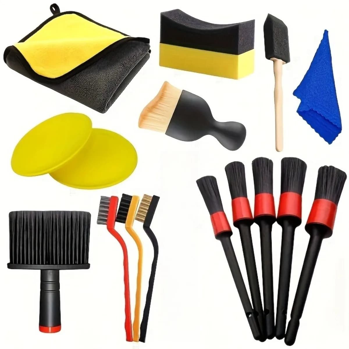 Car Cleaning Care Set Dust Brush Cleaning Brush Sponge Brush Waxing Sponge Car Wash Cloth Long Handle Uses For Auto Care
