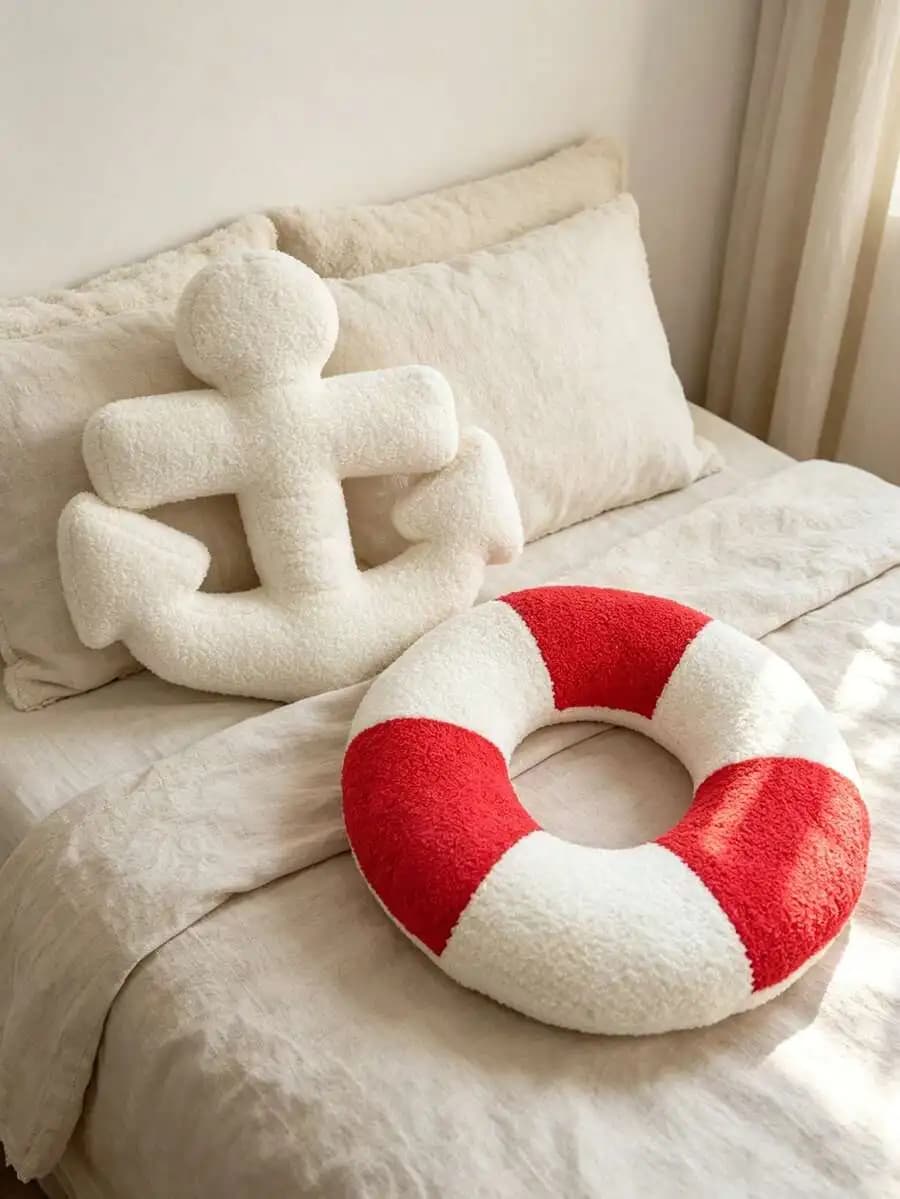 1pc Soft Sherpa Anchor Decorative Throw Pillow, Suitable For Sofa, Bed, Beach Wedding Decor, Valentine's Day, Wedding Favors,