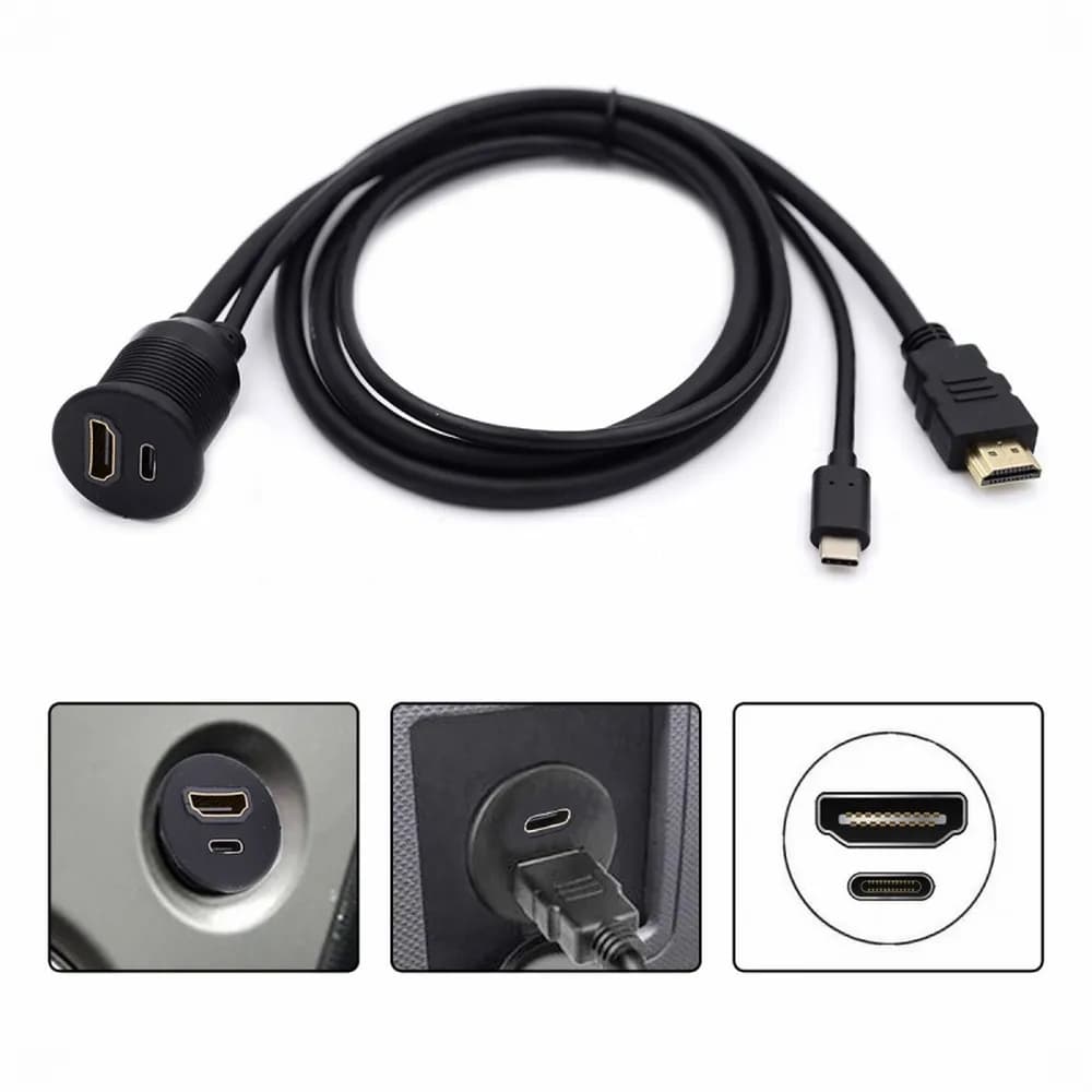 USB-C Type-C USB 3.1 &HDMI 4K Waterproof Dustproof Extension Flush Car Latch Mount Extension Cable for Dashboard Panel