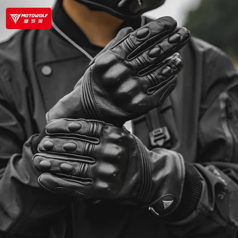 Guanti invernali caldi da moto per uomo e donna, antivento e touchscreen, accessori da motociclista in vera pelle