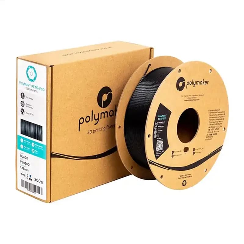 Filament PETG Polymaker PolyMax PETG-ESD 0.5 kg/1.75 mm for 3D printers, safe against electrostatic discharges, customizable.