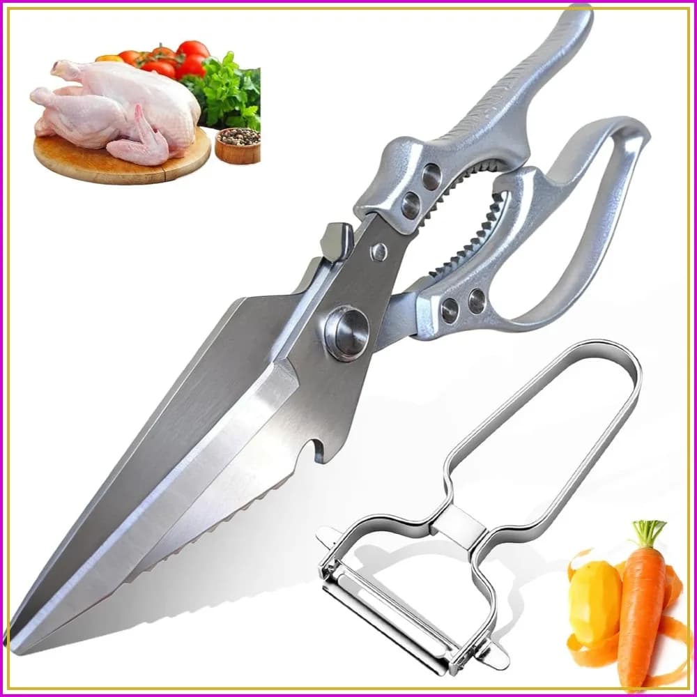 Poultry Shears Heavy Duty Kitchen Scissors, Meat Scissors with Anti Slip Handle and Safety Lock, For Cutting Chicken Fish Vegetable