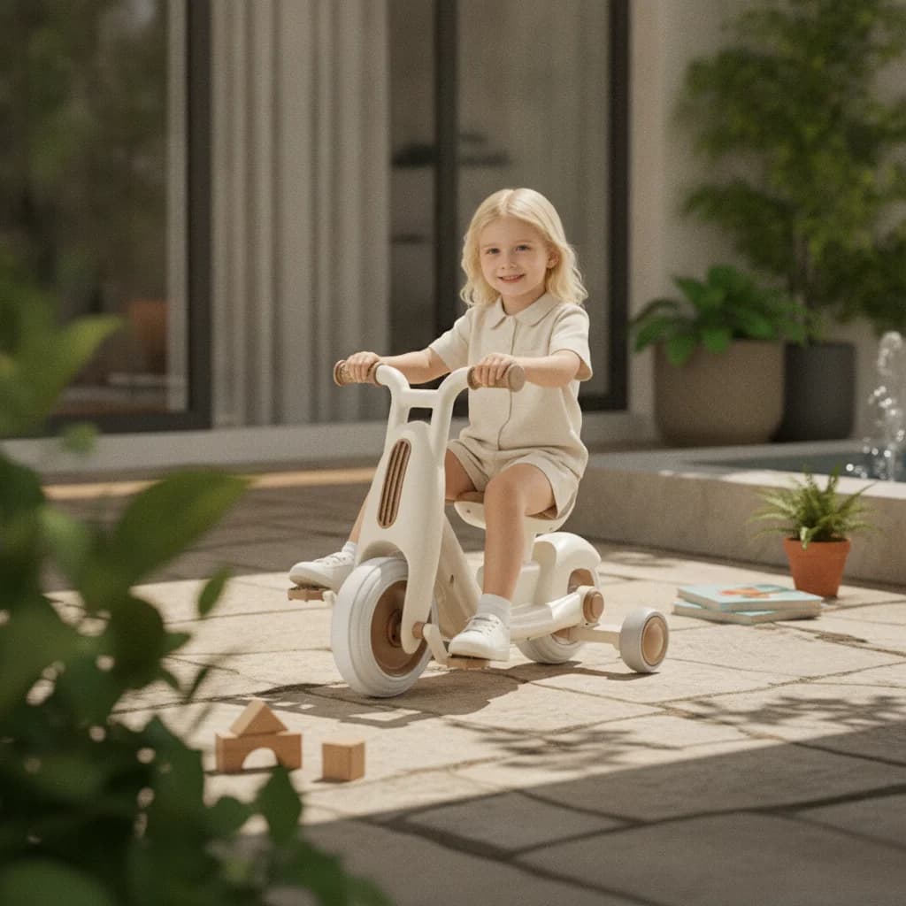 Three-Wheeled Push-Along Tricycle Molded Body Push-Along Tricycle Toddler Trike Contoured Seat Footrests