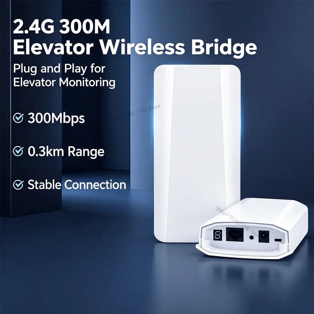 Elevator Wireless Bridge WiFi Extender,Outdoor 2.4G Repeater,300Mbps 0.3km,IP65 Waterproof Mesh AP for Farm RV Yard Courtyard