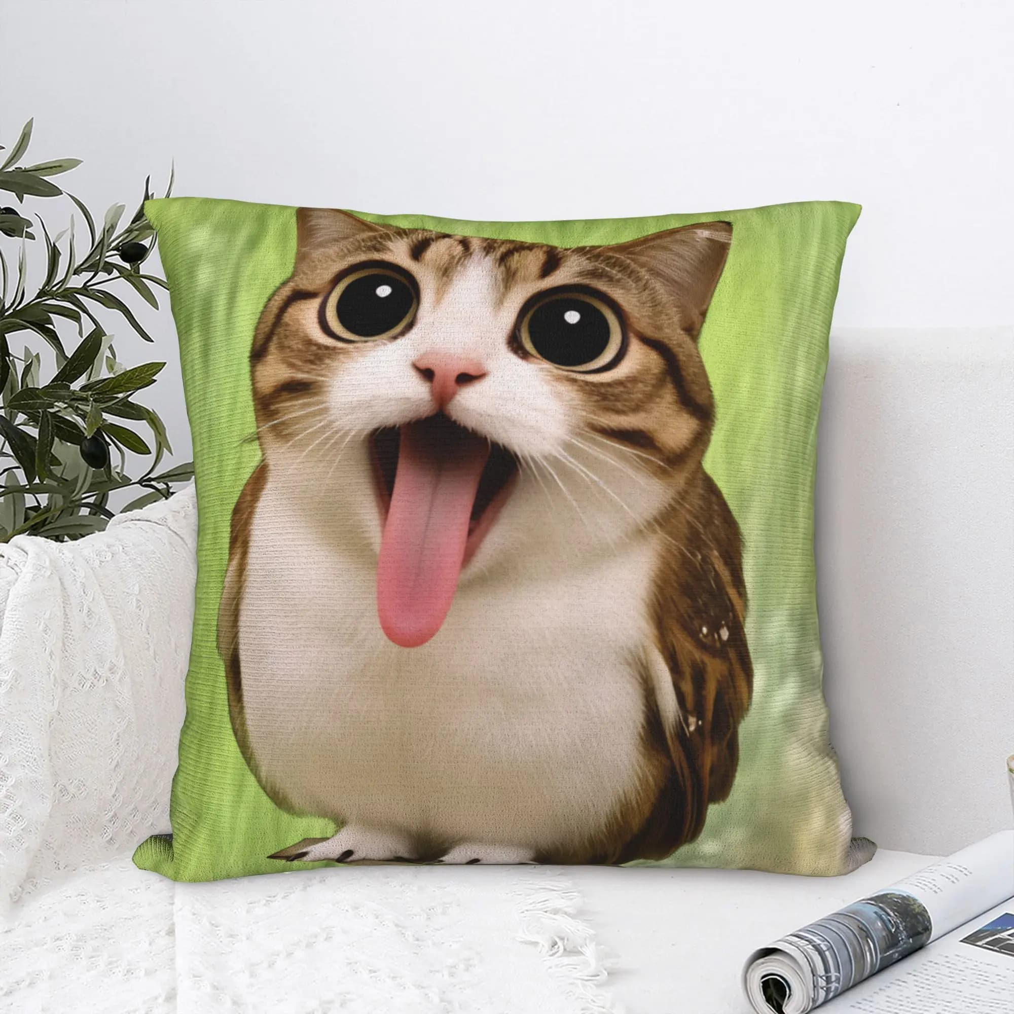 Funny Tongue Out Meowl Cat Pillow Case Comfy Pillow Cover For Sofa Couch Bed Living Room Novelty Pillowcases