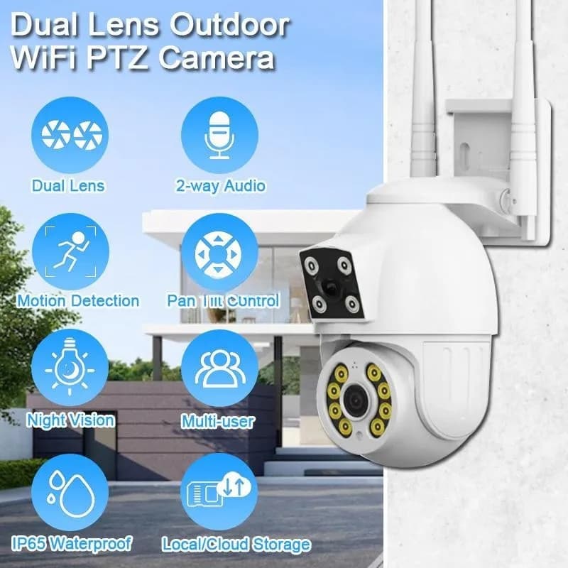 Telecamera IP Dome Wireless PTZ 4MP V380Pro con Doppia Lente, Visione Notturna a Colori, Rilevamento AI Umanoide, Sicurezza Domestica, Monitoraggio Bambini