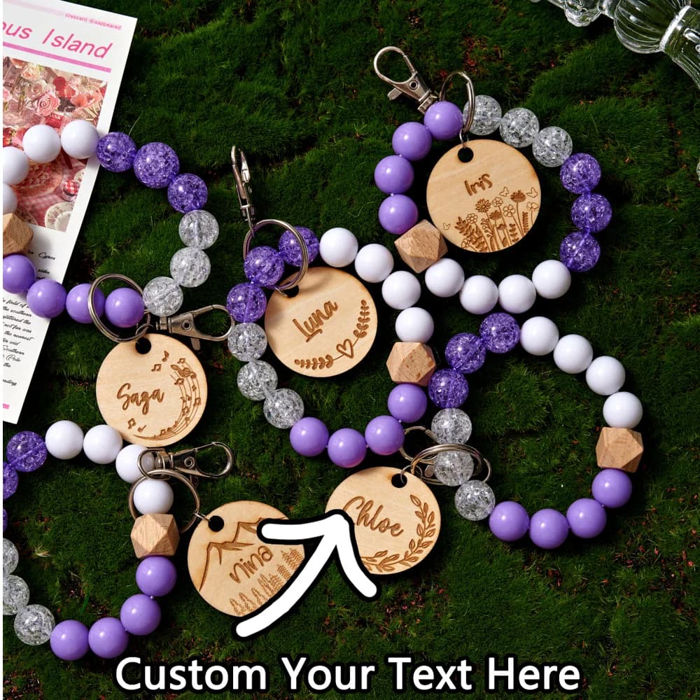 Bracelet with personalized PMMA beads 1 piece: custom engraved name, sparkling purple design, DIY, laser etched, jewelry ideal for everyday use