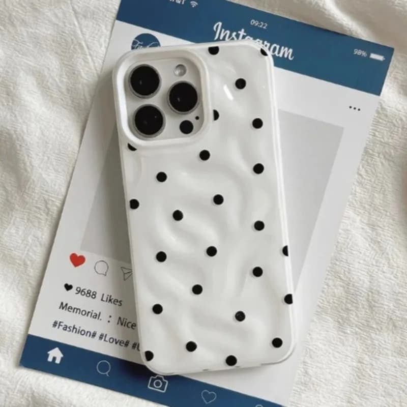 Custodia per iPhone 17 15 16 Pro Max 13 14 Pro con motivo Love Polka Dot e texture pieghevole, in morbido silicone antiurto, alla moda