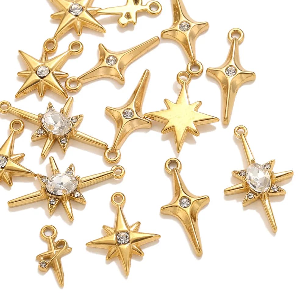 4 ciondoli a forma di stella in zircone in acciaio inossidabile, mini ciondolo a forma di croce per la creazione di gioielli, bracciale, collana, orecchini fai da te, ciondoli a forma di stella sfusi