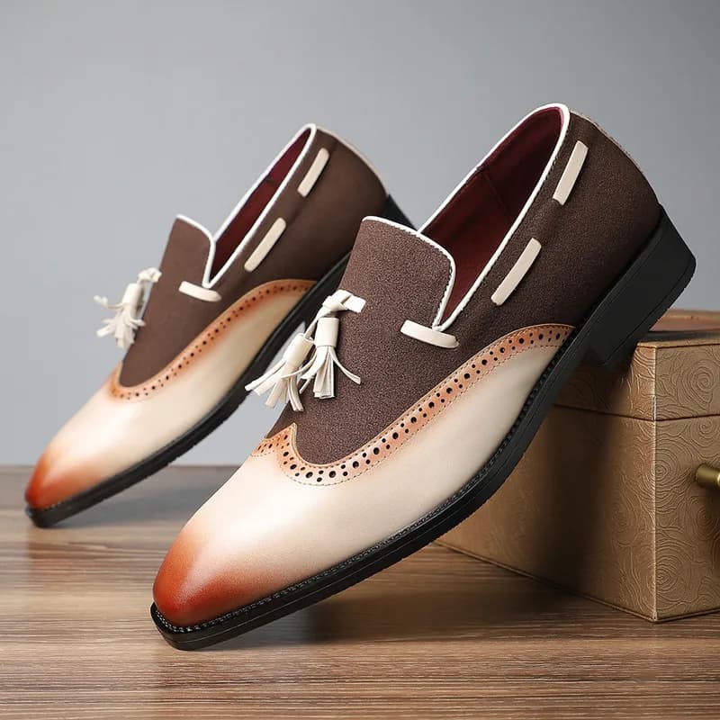 Fashion Men Brogues Tassel Loafers Slip on Designer Wedding Dress Shoes Leather Oxfords Office Business Formal Shoes Big Size 48