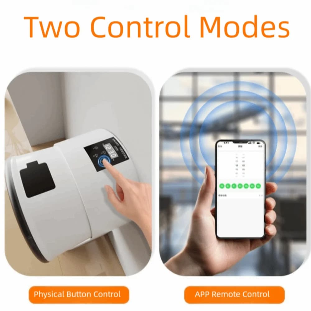 Distributore Automatico di Cibo per Animali con Controllo a Pulsante/WIFI, Alimentatore Temporizzato da Parete, Ciotola in Acciaio Inox con Dosaggio Quantitativo