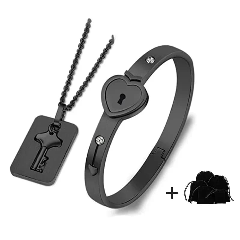 Black Heart bracciale Choker Set gioielli collana con ciondolo chiave in acciaio inossidabile donna uomo amante coppie regalo di san valentino