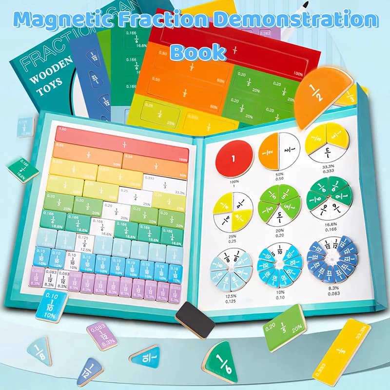 Libro di frazioni magnetiche per bambini Libro dimostrativo di frazioni magnetiche Set di piastrelle e cerchi di frazioni magnetiche