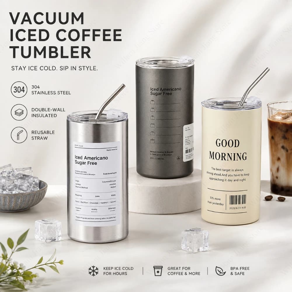 320/600 ML 304 Stainless Steel Vacuum Insulated Tumbler with Straw Double Wall Cup for Iced Coffee Cold Water Travel Daily Use