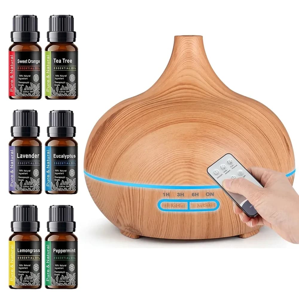 Diffusore di Oli Essenziali e Umidificatore d'Aria da 550ml, Macchina per Aromaterapia a Ultrasuoni con Design Effetto Legno, Diffusore di Fragranze a Nebbia Fredda