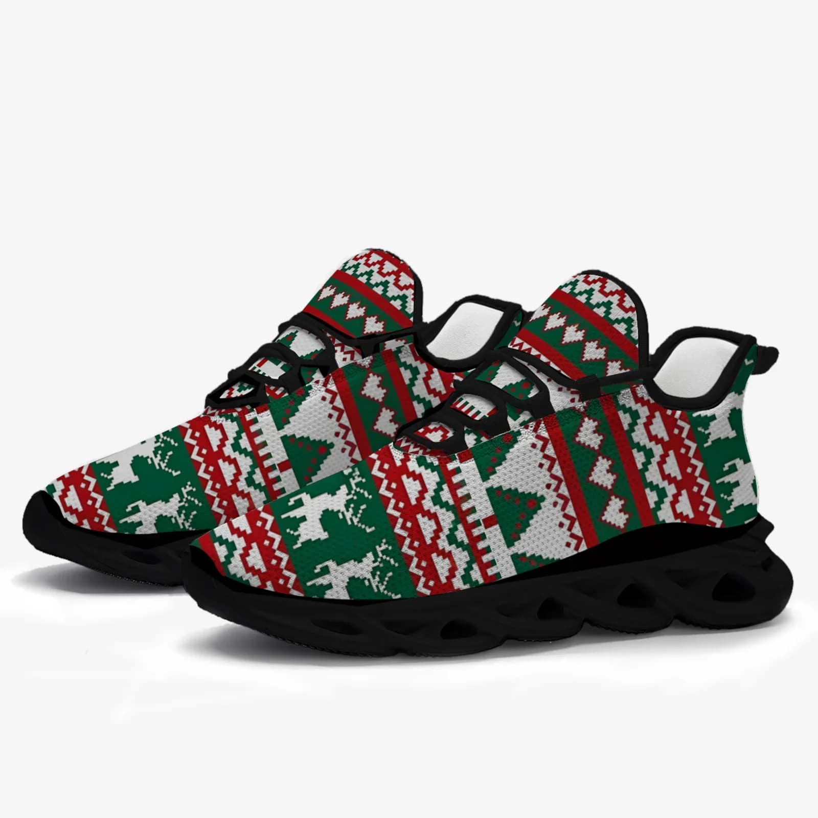 Christmas element mosaic print casual sports shoes for men and women, lightweight walking and running shoes with mesh laces