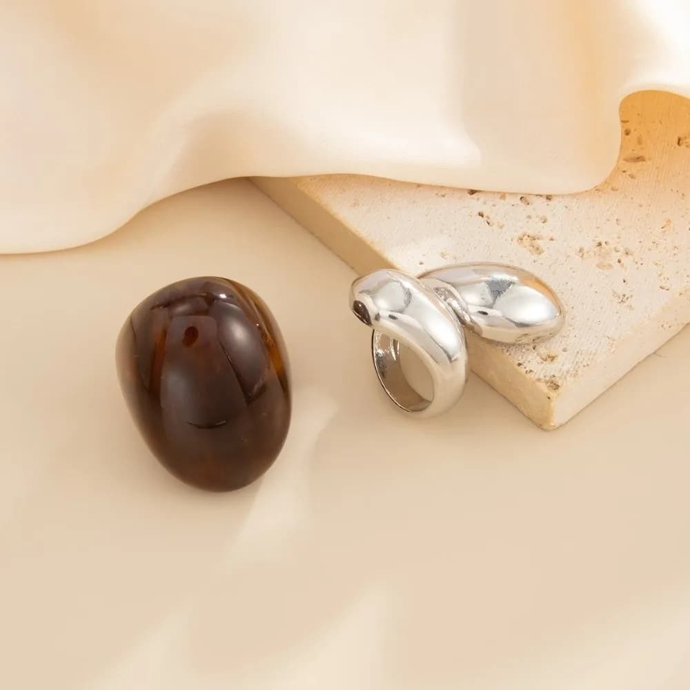 New Acrylic Resin Knuckle Rings Smooth Surface Wide Water Drop Rings Retro Irregular Geometric Finger Rings Daily
