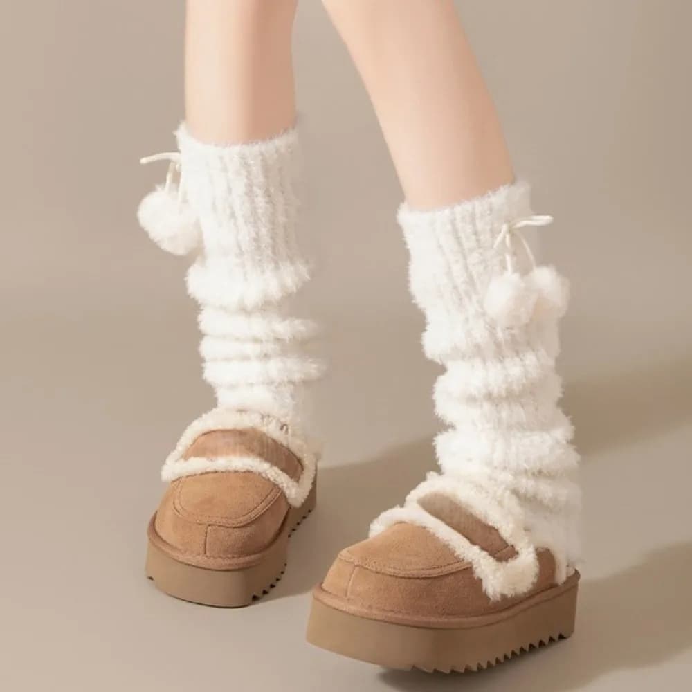 Japanese style hairy Scaldamuscles Pendant with cherry ball Y2K Copristivali Lolita Soft Knee Sleeve Kawaii JK