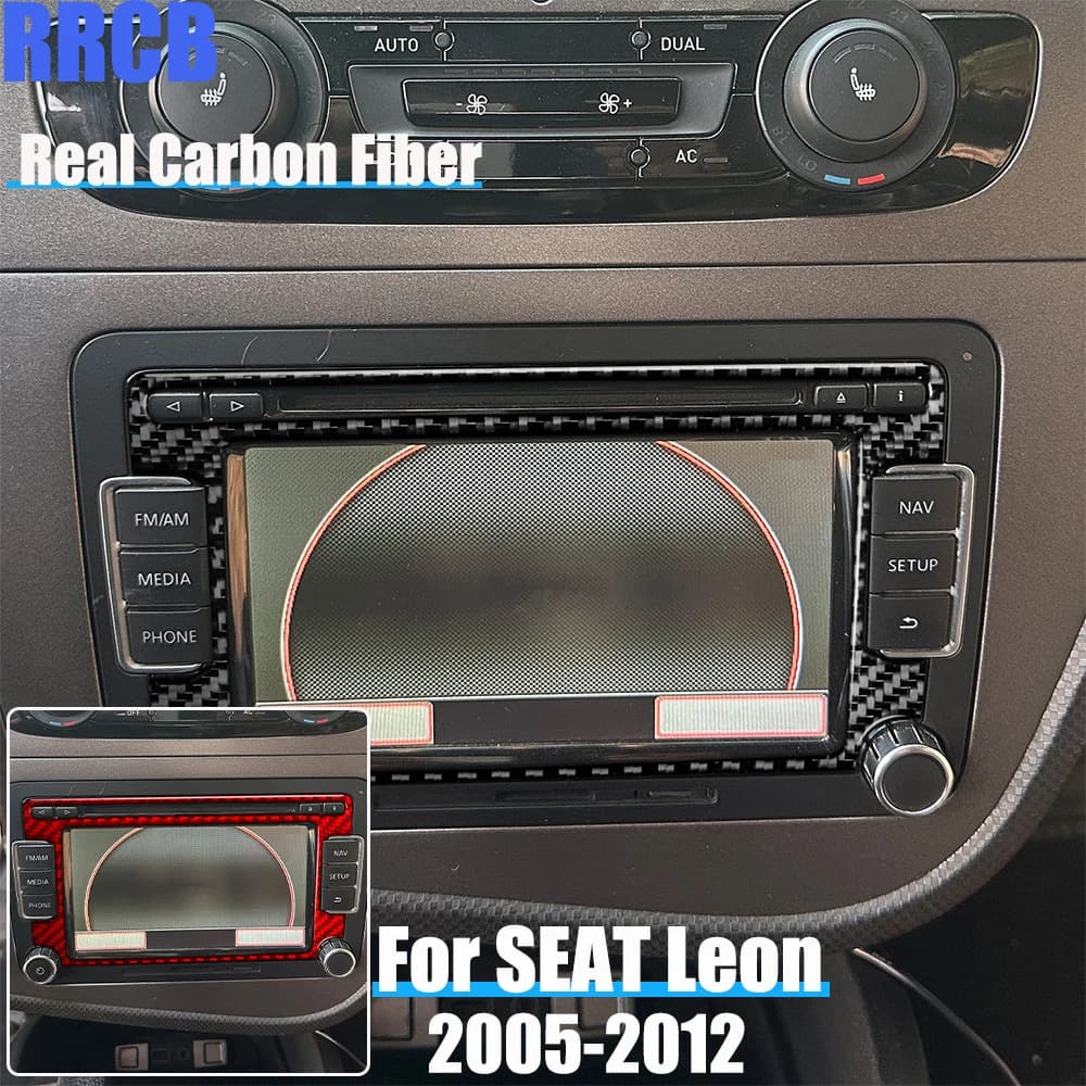 Real Carbon Fiber Accessories Auto Navigation Panel Cover Morbida Wall decal For SEAT Leon MK2 2005 2006 2007 2008 2009 2010 2012