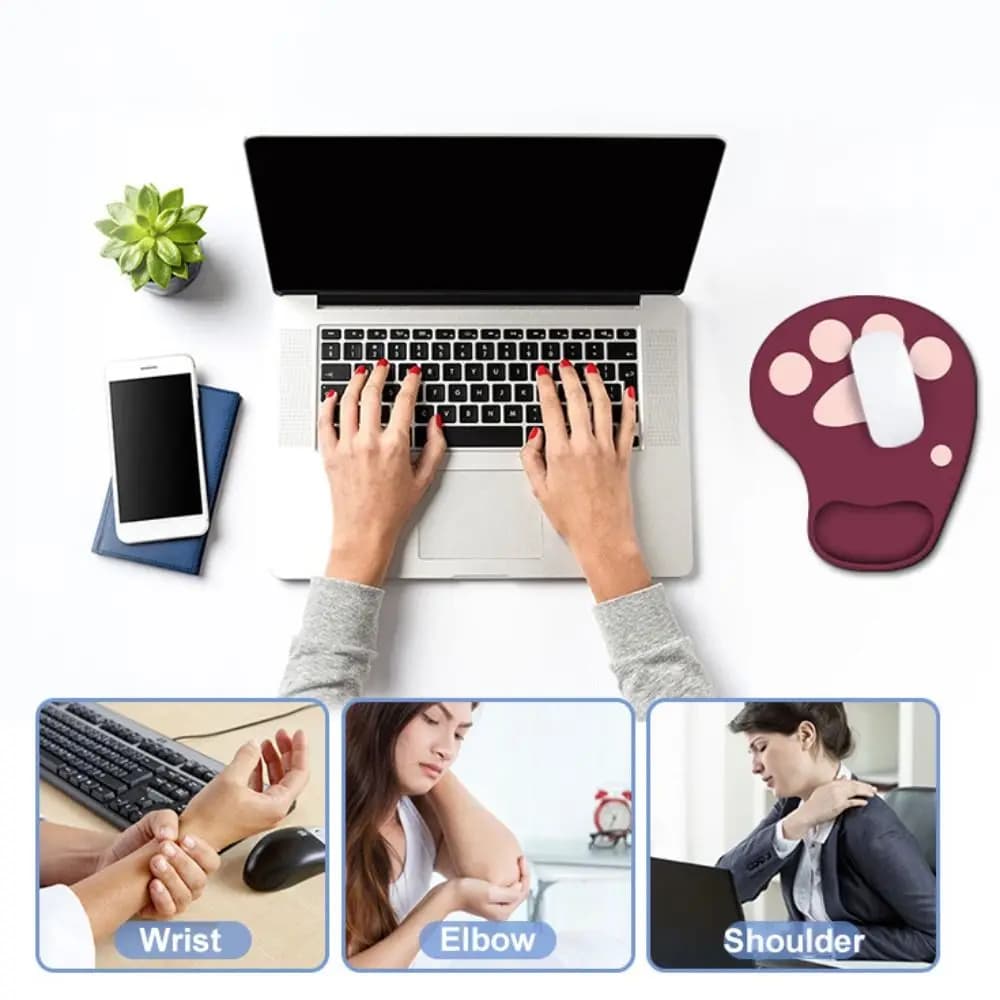 Tappetino per mouse con poggiapolsi per zampa di gatto carino Tappetino per mouse con supporto per le mani antiscivolo in silicone Tappetino per mouse da gioco confortevole Kawaii