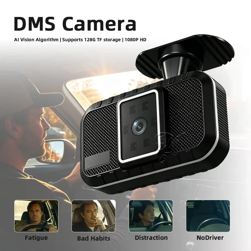 Telecamera DMS AI Smart AHD 1080P GPS Plug & Play con Assistente alla Guida, Avviso Vocale Anti-fatica 24H e Supporto Registrazione Video
