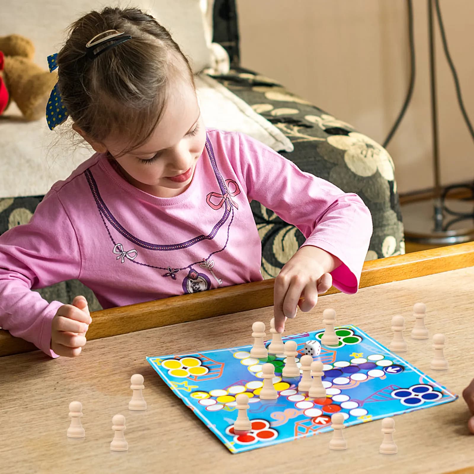 Set di 50 Pezzi degli Scacchi in Legno Non Finiti, Personalizzabili, in Legno di Loto, per Giochi da Tavolo, Insegnamento e Feste